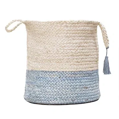 Kirkland's Spa Blue And White Jute Basket With Tassel