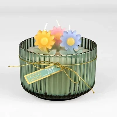 Kirkland's Spring Flower Shaped 3d Triple Wick Jar Candle In Green