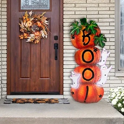 Kirkland's Stacked Pumpkins Boo Outdoor Halloween Decoration In Multi