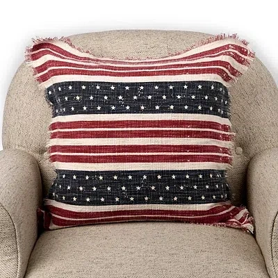 Kirkland's Stars And Stripes Fringe Pillow In White