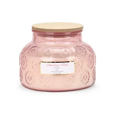 Kirkland's Strawberry Fields Etched Glass 2-wick Jar Candle In Pink