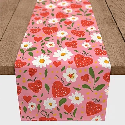 Kirkland's Strawberry Heart And Daisy Table Runner In Pink