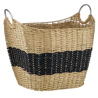 Kirkland's Striped Natural Seagrass Basket In Black