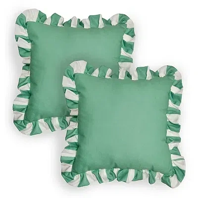Kirkland's Striped Ruffle Outdoor Pillows In Green