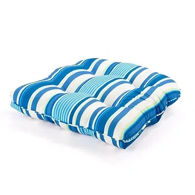 Kirkland's Striped Tufted Outdoor Chair Cushion In Blue