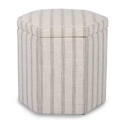 Kirkland's Striped Upholstered Greyson Storage Ottoman In Gray
