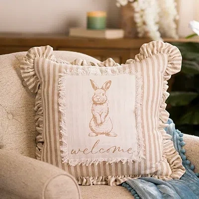 Kirkland's Striped Welcome Bunny Ruffle Pillow In Multi