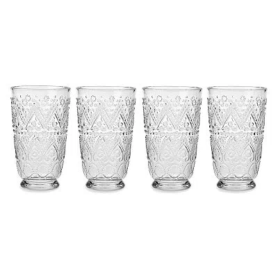 Kirkland's Tall Clear Embossed Glass Tumblers In Transparent