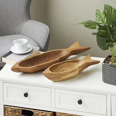 Kirkland's Teak Wood Carved Fish Trays In Brown