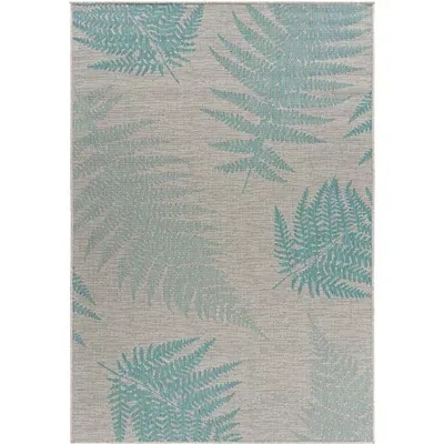 Kirkland's Teal And Tan Falling Ferns Outdoor Area Rug In Blue