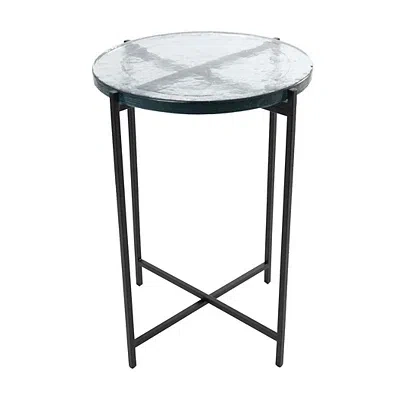Kirkland's Textured Glass & Black Iron Accent Table In Multi