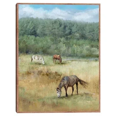 Kirkland's Three Grazing Horses Framed Canvas Art Print In Multi