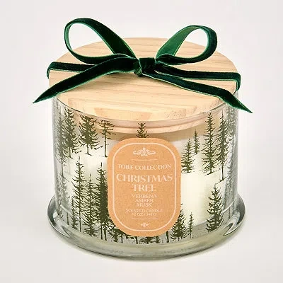 Kirkland's Toile Green Christmas Tree 3-wick Jar Candle