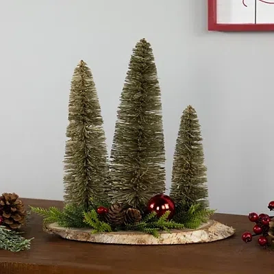 Kirkland's Trio Of Bottle Brush Trees Christmas Decoration In Multi