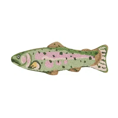 Kirkland's Trout Shaped Hooked Wool Pillow In Green