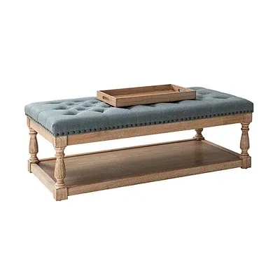 Kirkland's Tufted Rectangle Wood Ottoman In Blue