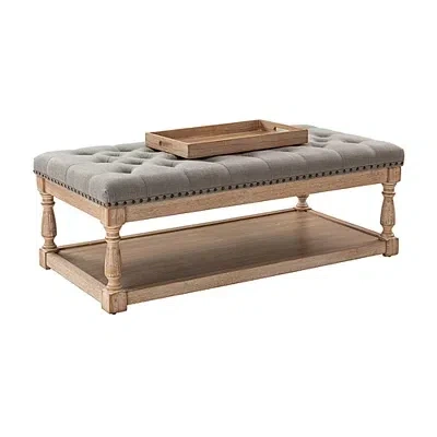 Kirkland's Tufted Rectangle Wood Ottoman In Gray