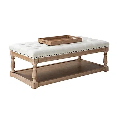 Kirkland's Tufted Rectangle Wood Ottoman In White