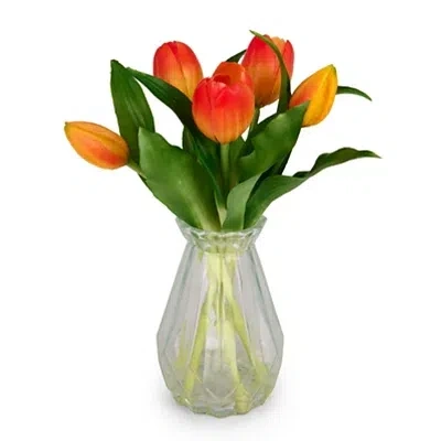 Kirkland's Tulip Glass Vase Arrangement In Orange