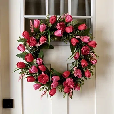 Kirkland's Tulips And Ranunculus Mix Wreath In Pink