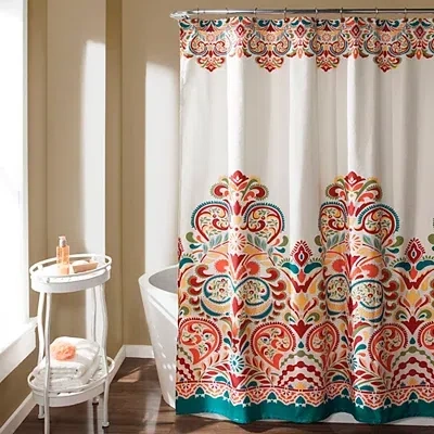 Kirkland's Turquoise And Tangerine Clara Shower Curtain In Multi