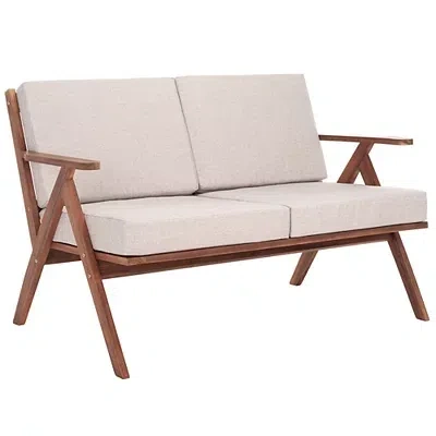 Kirkland's Upholstered Acacia Wood Outdoor Loveseat In Brown