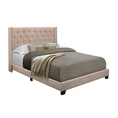 Kirkland's Upholstered Button Tufted Wing Queen Bed In Neutral