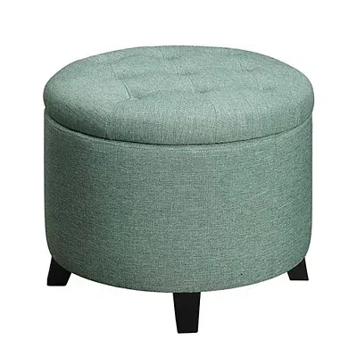 Kirkland's Upholstered Eliza Round Storage Ottoman In Green