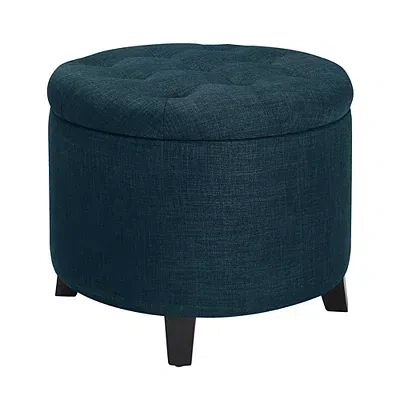 Kirkland's Upholstered Eliza Round Storage Ottoman In Blue