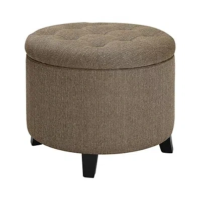 Kirkland's Upholstered Eliza Round Storage Ottoman In Brown