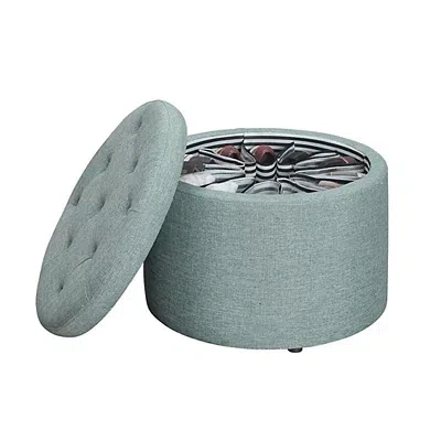 Kirkland's Upholstered Round Shoe Storage Ottoman In Blue