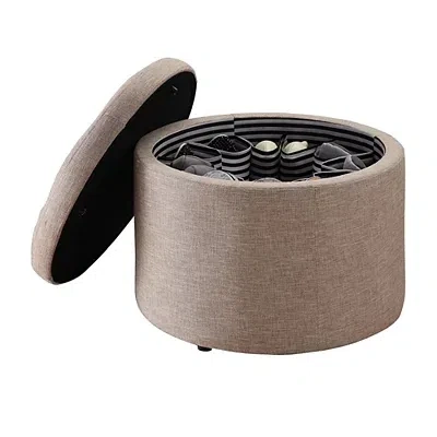 Kirkland's Upholstered Round Shoe Storage Ottoman In Brown