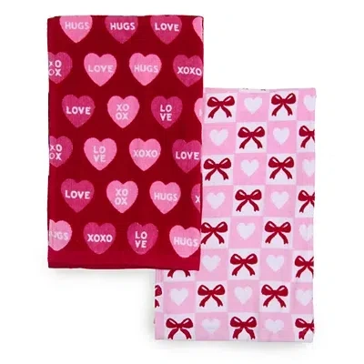 Kirkland's Valentine Hearts And Bows Kitchen Towels In Multi