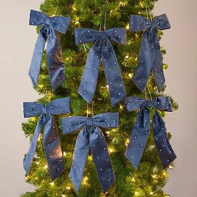 Kirkland's Velvet Diamond Bow Ornaments In Blue