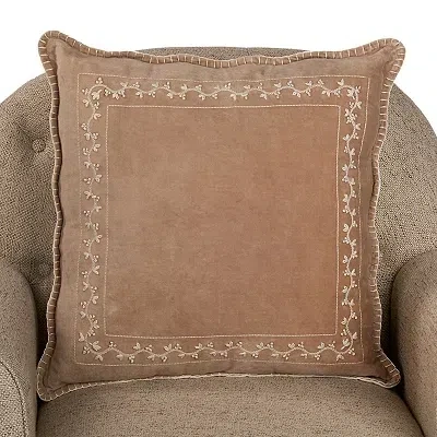 Kirkland's Velvet Embroidered Floral Border Pillow In Brown