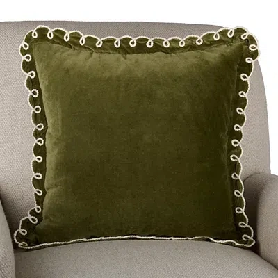 Kirkland's Velvet Looped Trim Pillow In Green