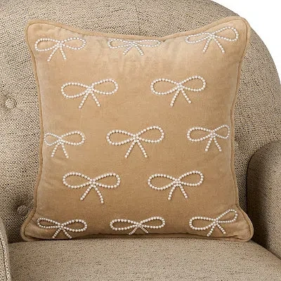 Kirkland's Velvet Nina Pearl Bow Pillow In Brown