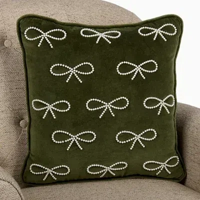 Kirkland's Velvet Nina Pearl Bow Pillow In Green