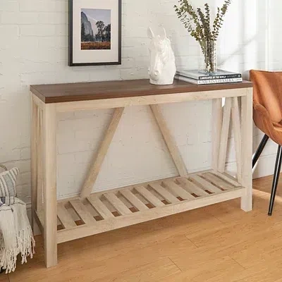 Kirkland's Walnut And Whitewash A-frame Console Table In Neutral