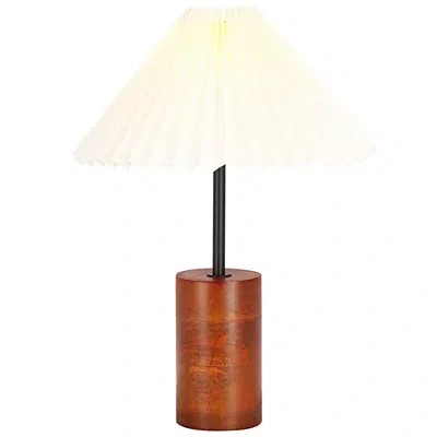 Kirkland's Walnut Wood Cylinder Mattie Table Lamp In White