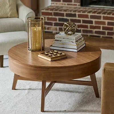 Kirkland's Walnut Wood Round Harlow Coffee Table In Brown
