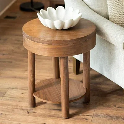 Kirkland's Walnut Wood Round Harlow End Table In Brown