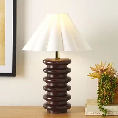 Kirkland's Walnut Wood Stacked Almeda Table Lamp In White