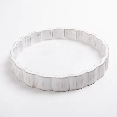 Kirkland's Washed Scalloped Wood Tray In White