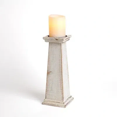 Kirkland's Washed Wood Tapered Candle Holder In White