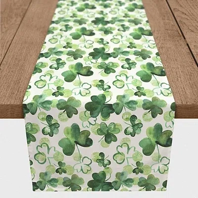 Kirkland's Watercolor Clovers Table Runner In White