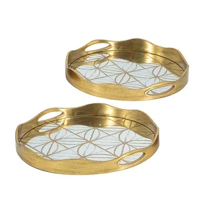 Kirkland's Wavy Mirror Round Decorative Trays In Gold