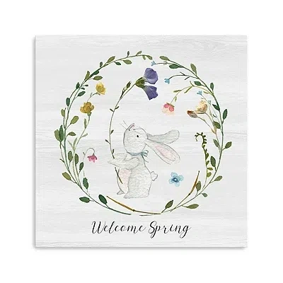 Kirkland's Welcome Spring Bunny Wreath Canvas Art Print In Multi