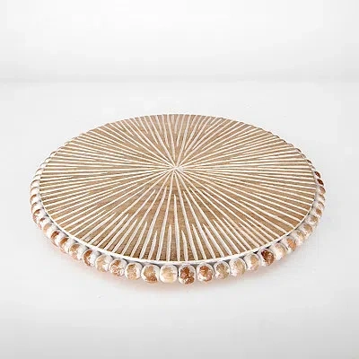 Kirkland's Whitewash Beaded Wood Lazy Susan