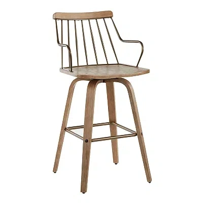 Kirkland's Whitewash Poplar Wood Swivel Counter Stool In Brown
